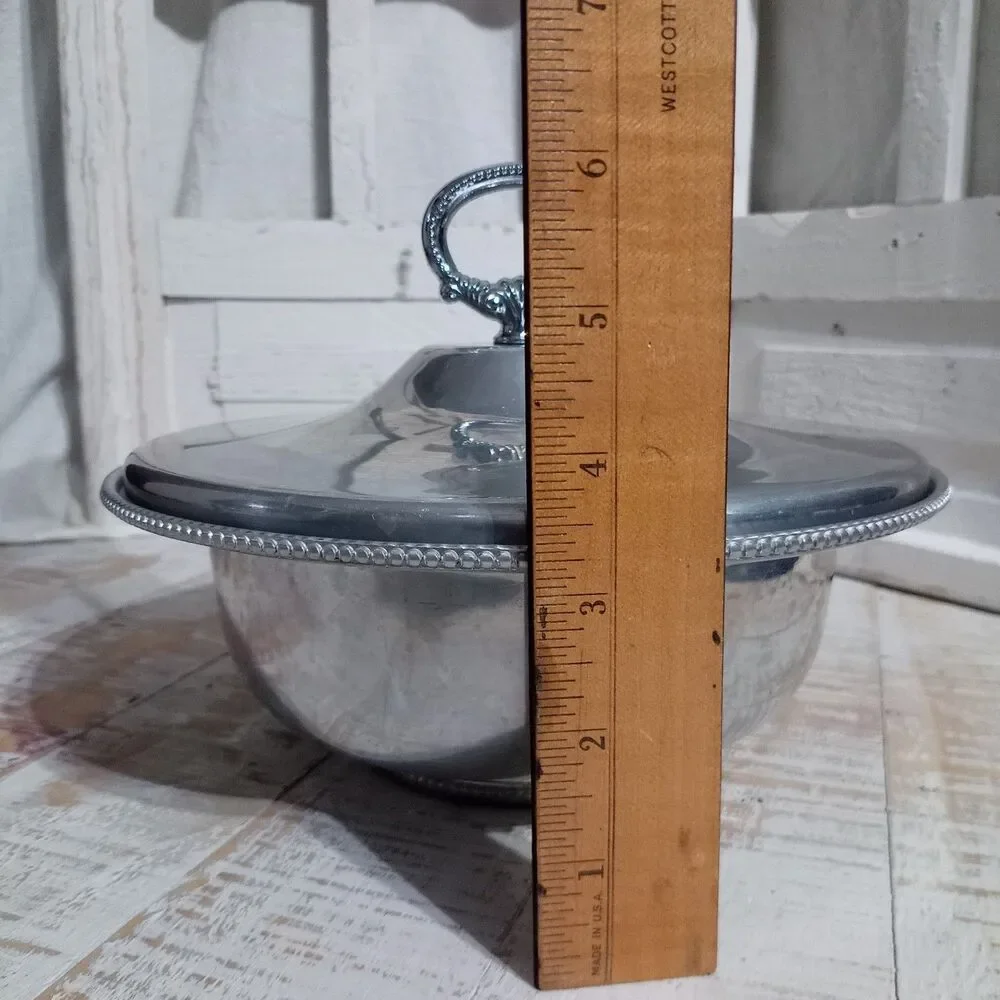 Vintage BW Buenilum Hammered Aluminum Casserole Serving Dish Pyrex Glass Insert